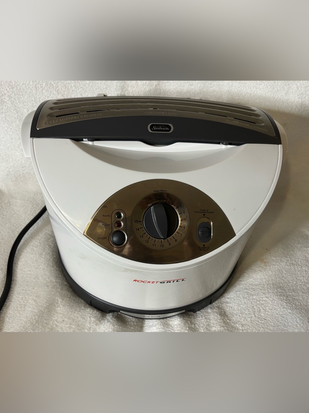 Sunbeam White and Gold Rocket Grill Indoor Electric Grill
